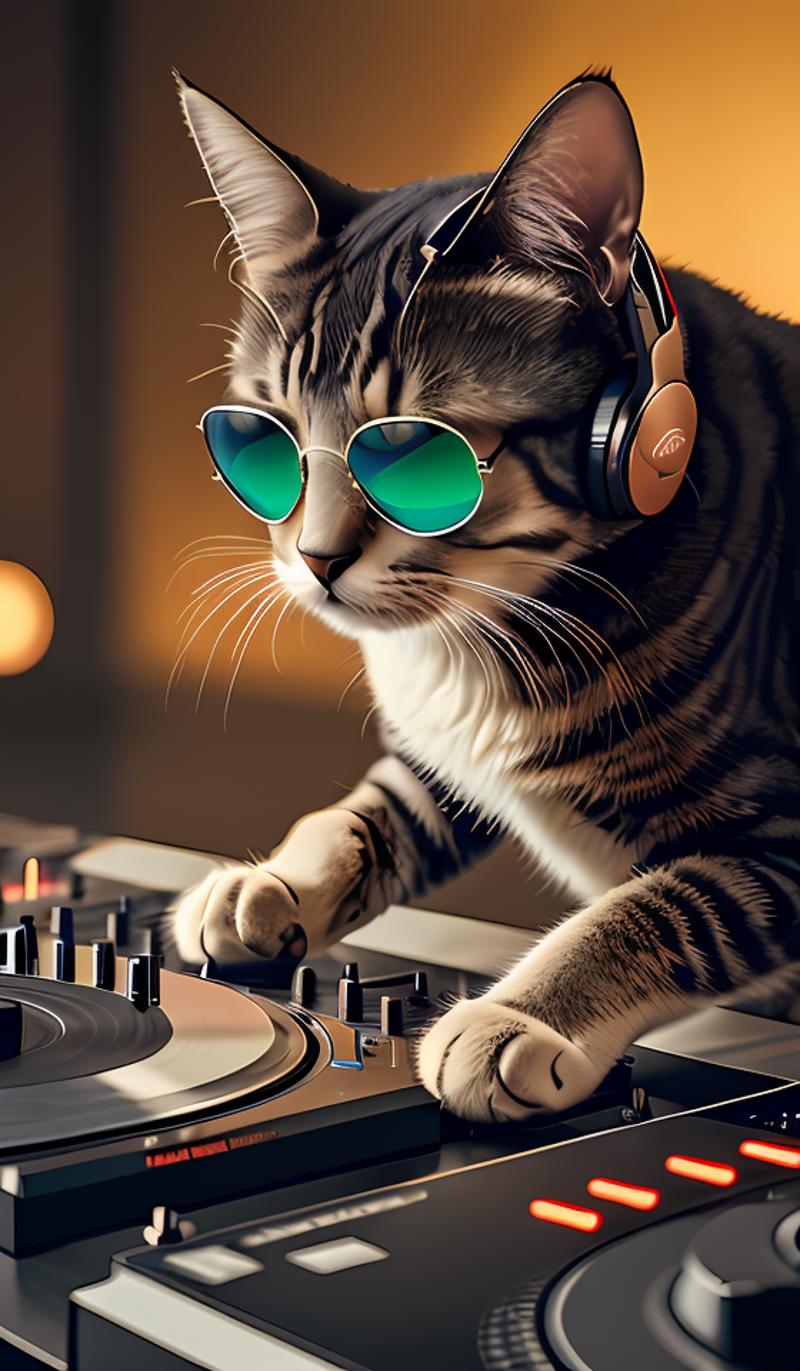 09167-1563229022-8k uhd rtx on cinematic artistic photoreal masterpiece best quality high resolution, A Cat DJ, wearing sunglasses and headphones.png